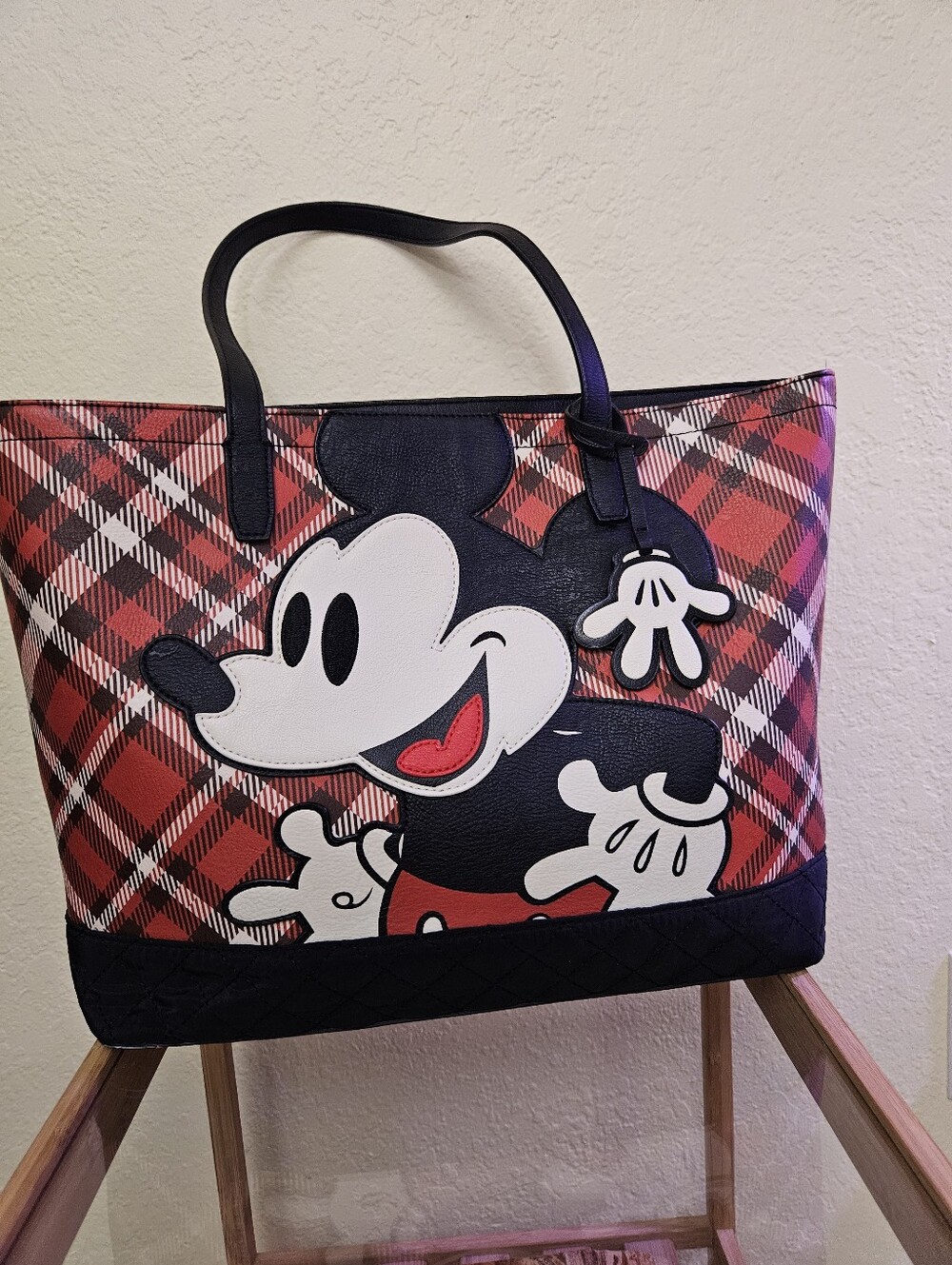 Loungefly x Disney Mickey Mouse Red Plaid Tote Bag